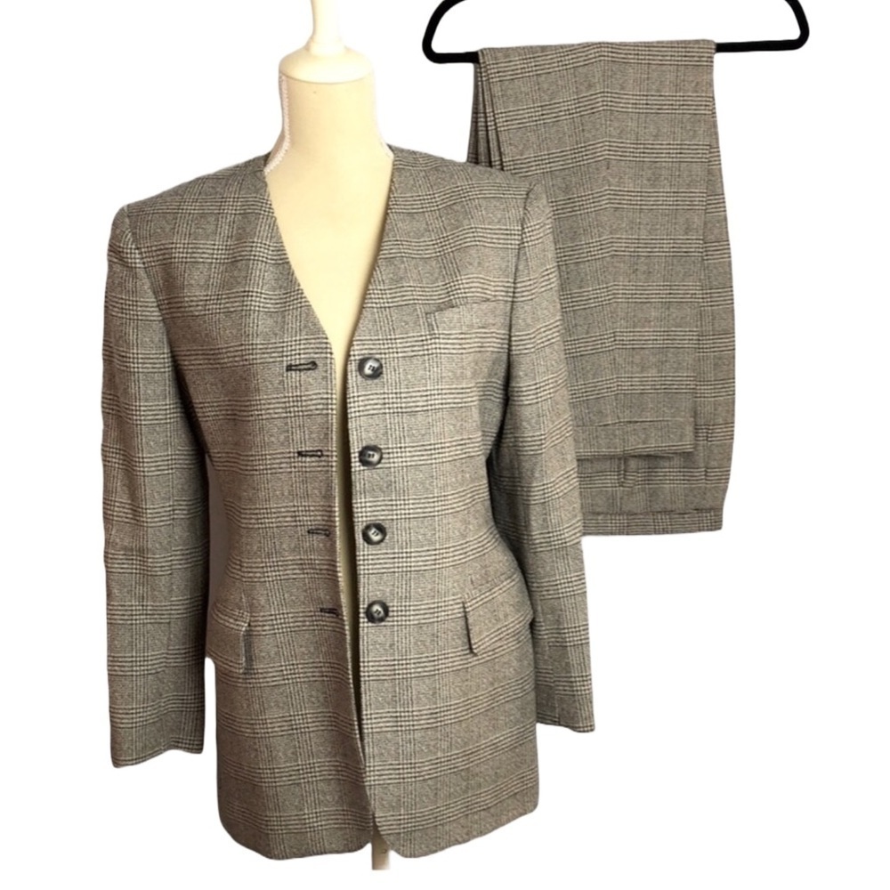 Vintage Jones New York Tailored Wool Glen Check Plaid Pantsuit‎